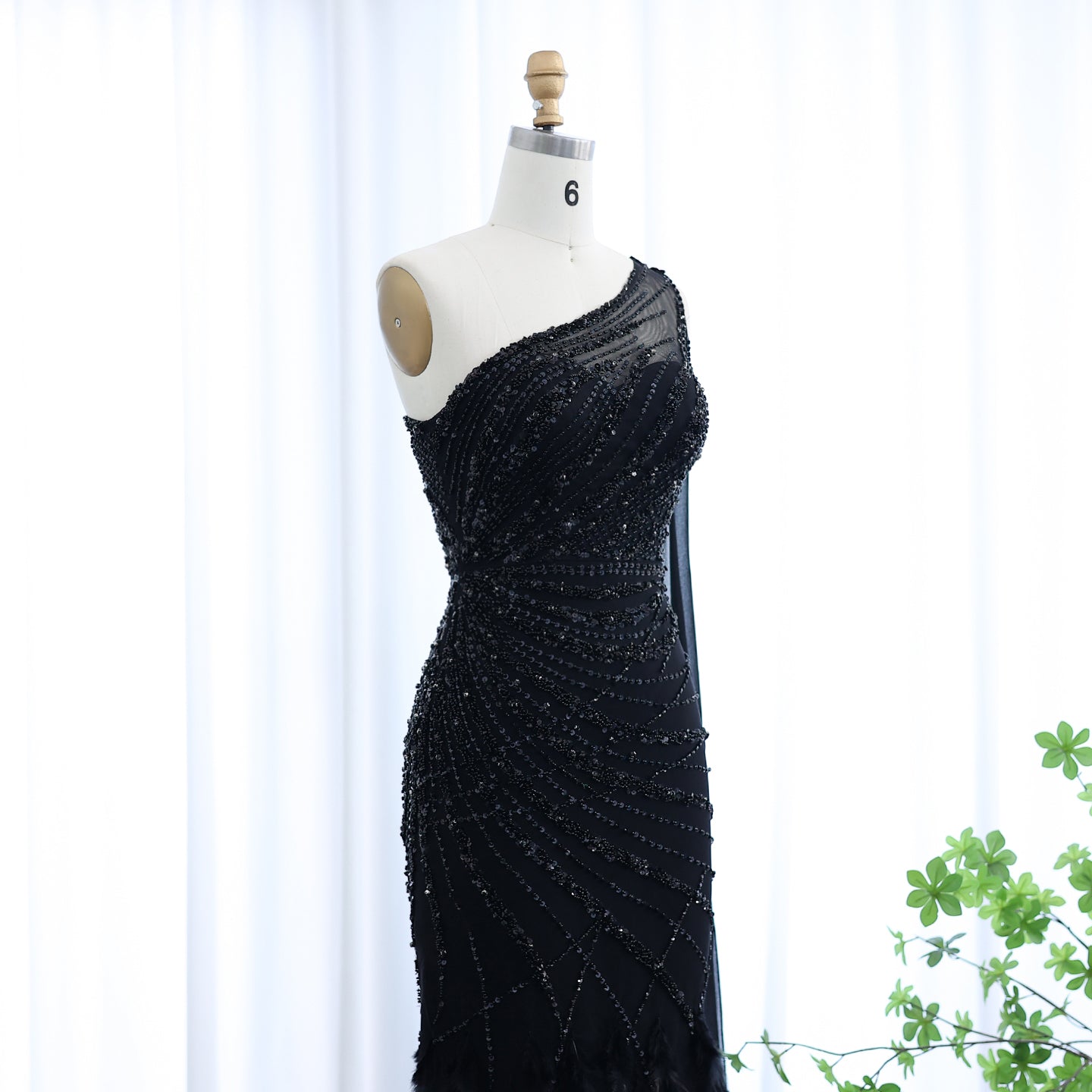 Luxury Feathers Turquoise One Shoulder Mermaid Evening Dress SS498