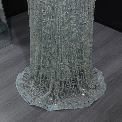 Luxury Beaded Dubai Kaftan Feathers Evening Dress with Cape Sleeves SS665