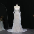 Elegant White Strapless Lace Evening Dress with Gloves SF373