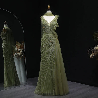 Luxury Beaded Mermaid Evening Dress with Scarf and Overskirt SS189