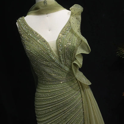 Luxury Beaded Mermaid Evening Dress with Scarf and Overskirt SS189