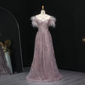 Sparkly Feather Dusk A-Line Cross Neck Sequin Evening Dress SF348