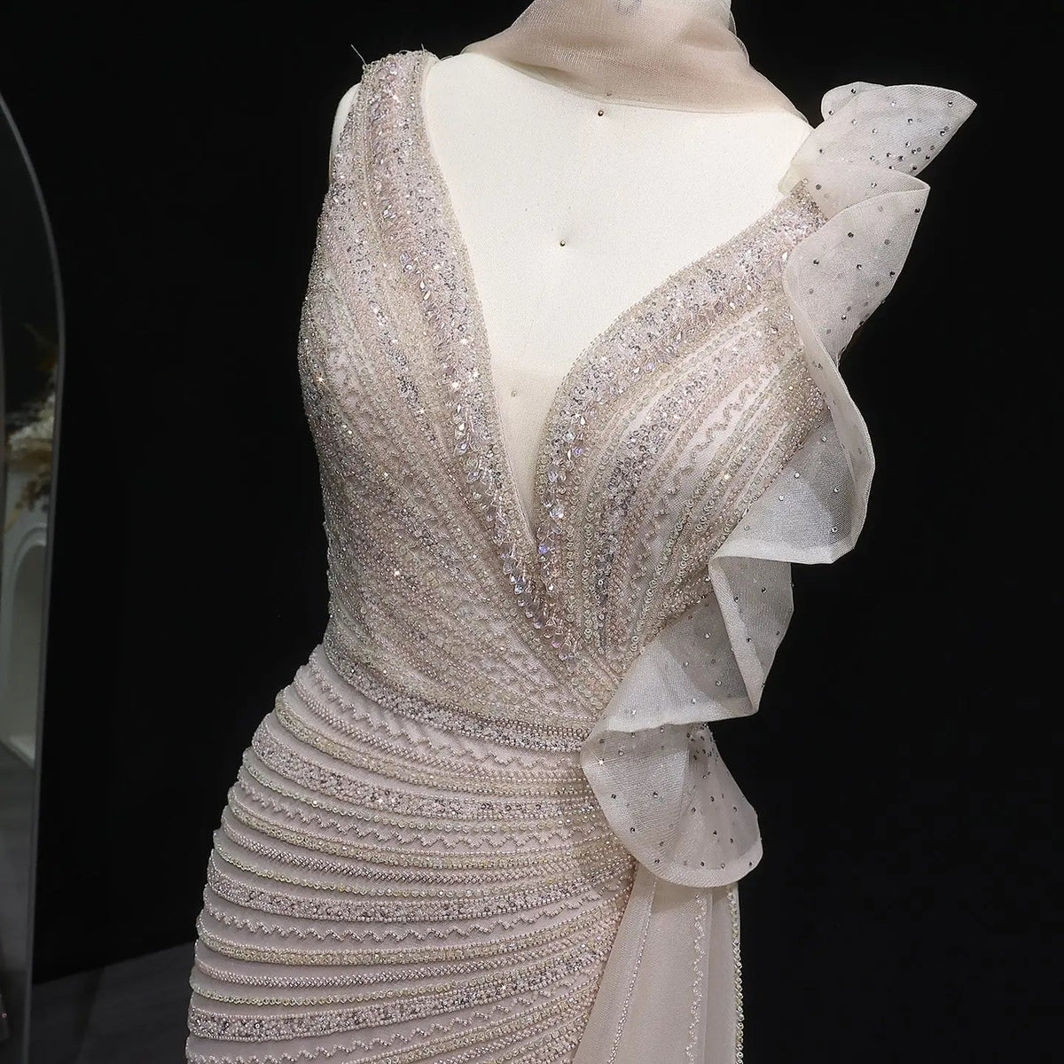Luxury Beaded Mermaid Evening Dress with Scarf and Overskirt SS189