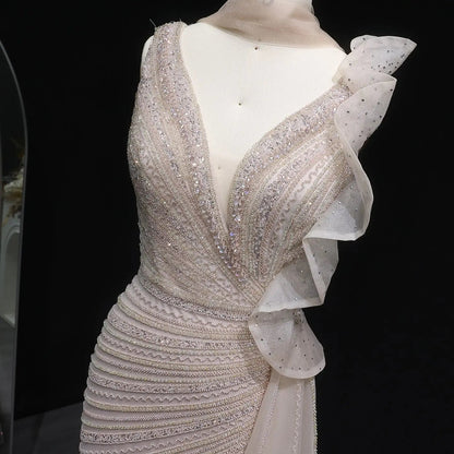 Luxury Beaded Mermaid Evening Dress with Scarf and Overskirt SS189