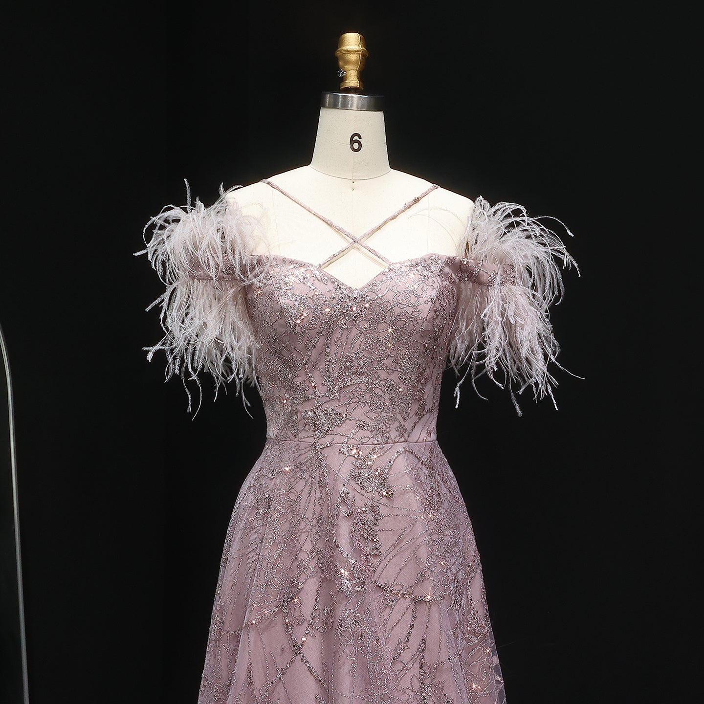 Sparkly Feather Dusk A-Line Cross Neck Sequin Evening Dress SF348