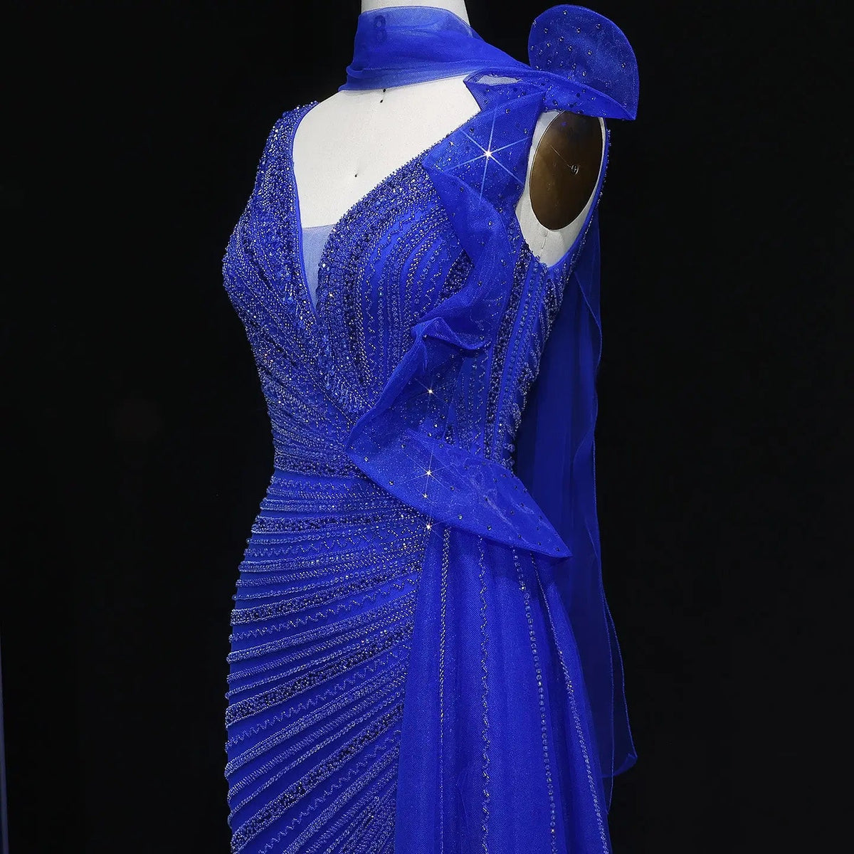 Luxury Beaded Mermaid Evening Dress with Scarf and Overskirt SS189