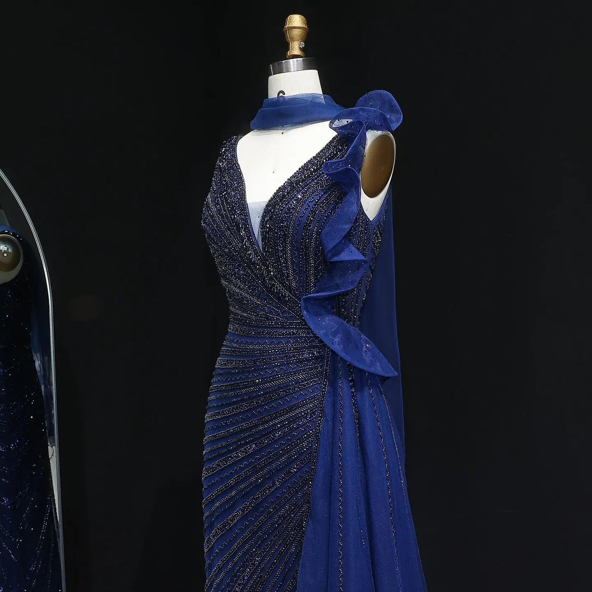 Luxury Beaded Mermaid Evening Dress with Scarf and Overskirt SS189