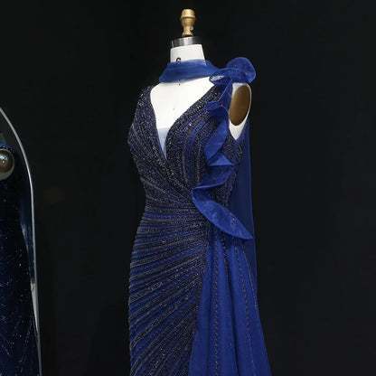 Luxury Beaded Mermaid Evening Dress with Scarf and Overskirt SS189