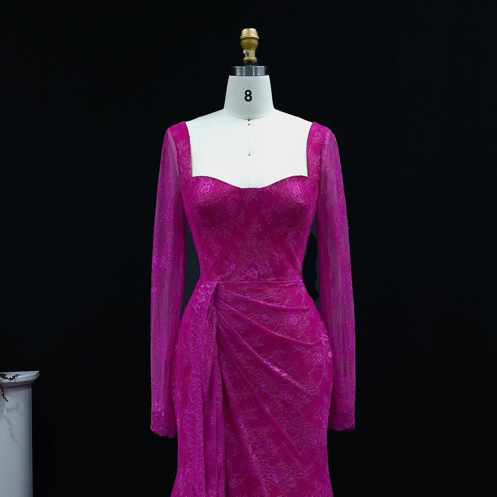 Elegant Purple Lace Long Sleeve Evening Dress SF075