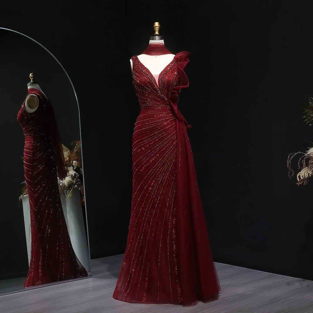 Luxury Beaded Mermaid Evening Dress with Scarf and Overskirt SS189
