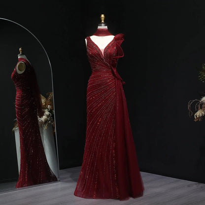 Luxury Beaded Mermaid Evening Dress with Scarf and Overskirt SS189