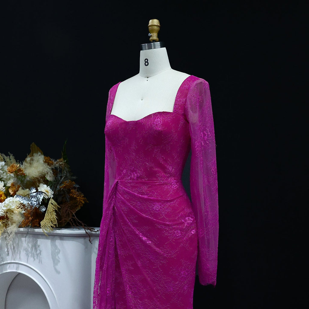 Elegant Purple Lace Long Sleeve Evening Dress SF075