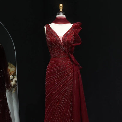 Luxury Beaded Mermaid Evening Dress with Scarf and Overskirt SS189