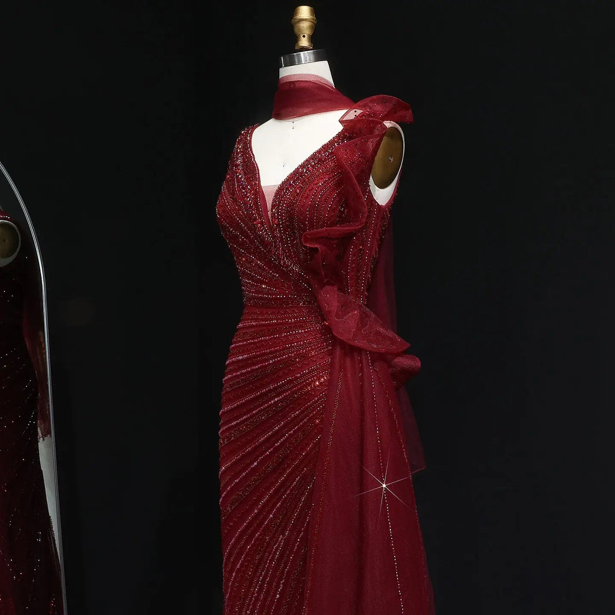 Luxury Beaded Mermaid Evening Dress with Scarf and Overskirt SS189