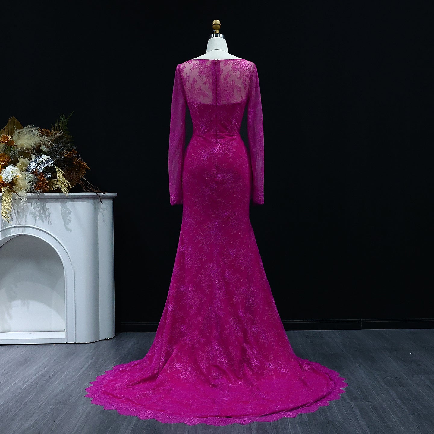 Elegant Purple Lace Long Sleeve Evening Dress SF075