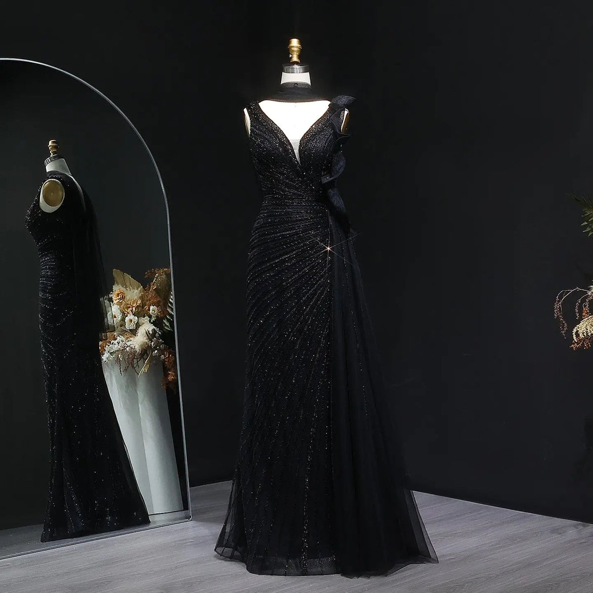 Luxury Beaded Mermaid Evening Dress with Scarf and Overskirt SS189
