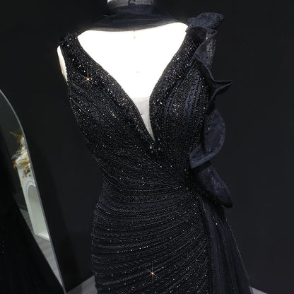 Luxury Beaded Mermaid Evening Dress with Scarf and Overskirt SS189