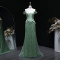 Elegant Green Off-the-Shoulder 3D Floral Sequin Formal Evening Dress SS640