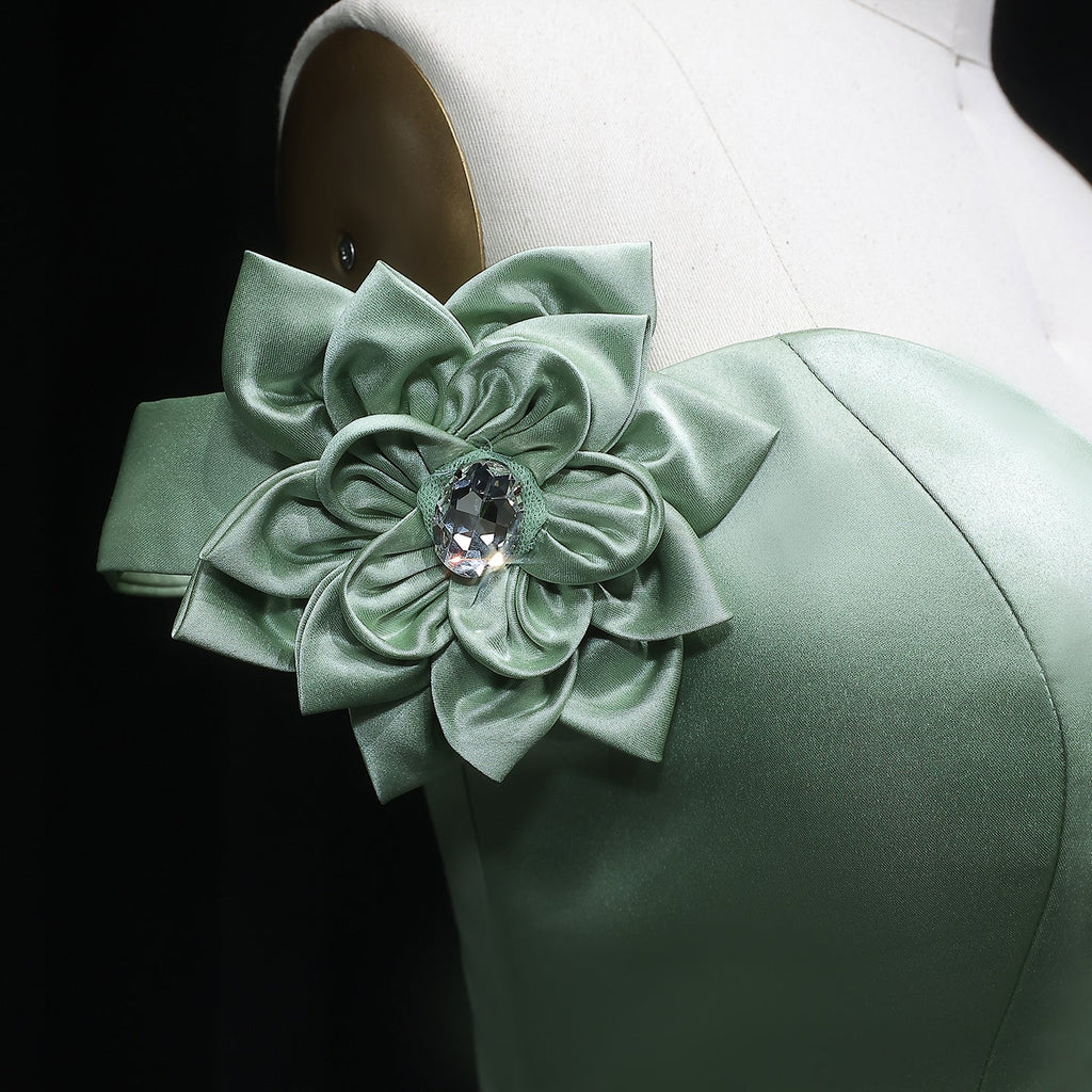 Elegant Green Off-the-Shoulder 3D Floral Sequin Formal Evening Dress SS640