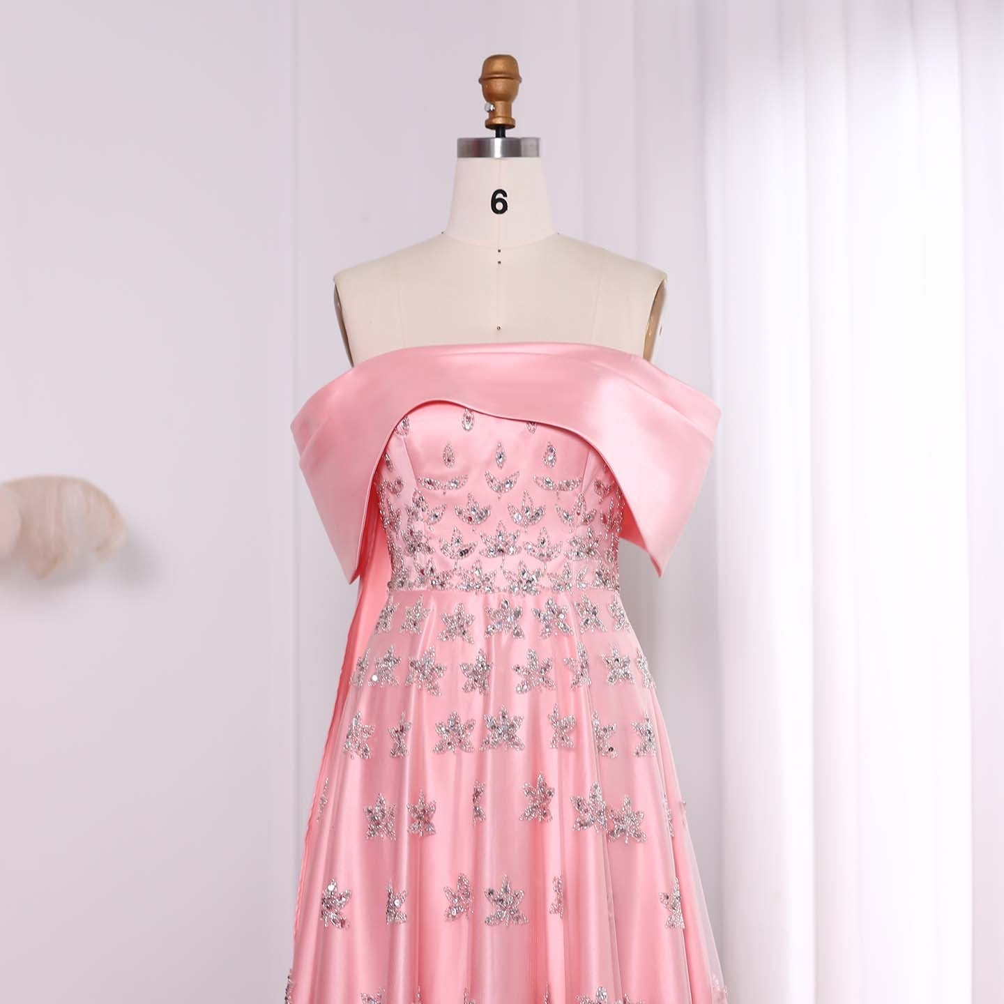 Elegant Beaded Yellow Satin Evening Dress with Cape SS455