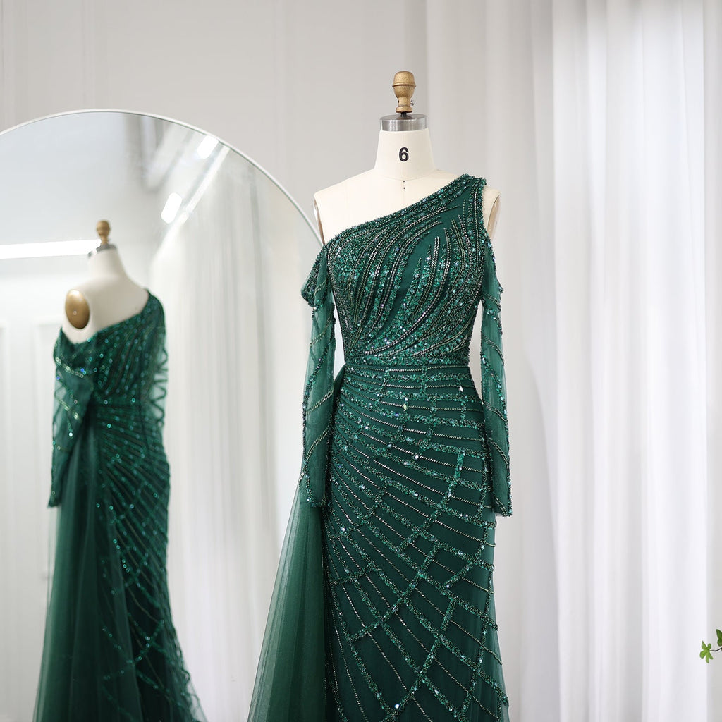 Elegant Emerald Green Mermaid Evening Dress with Overskirt SS197