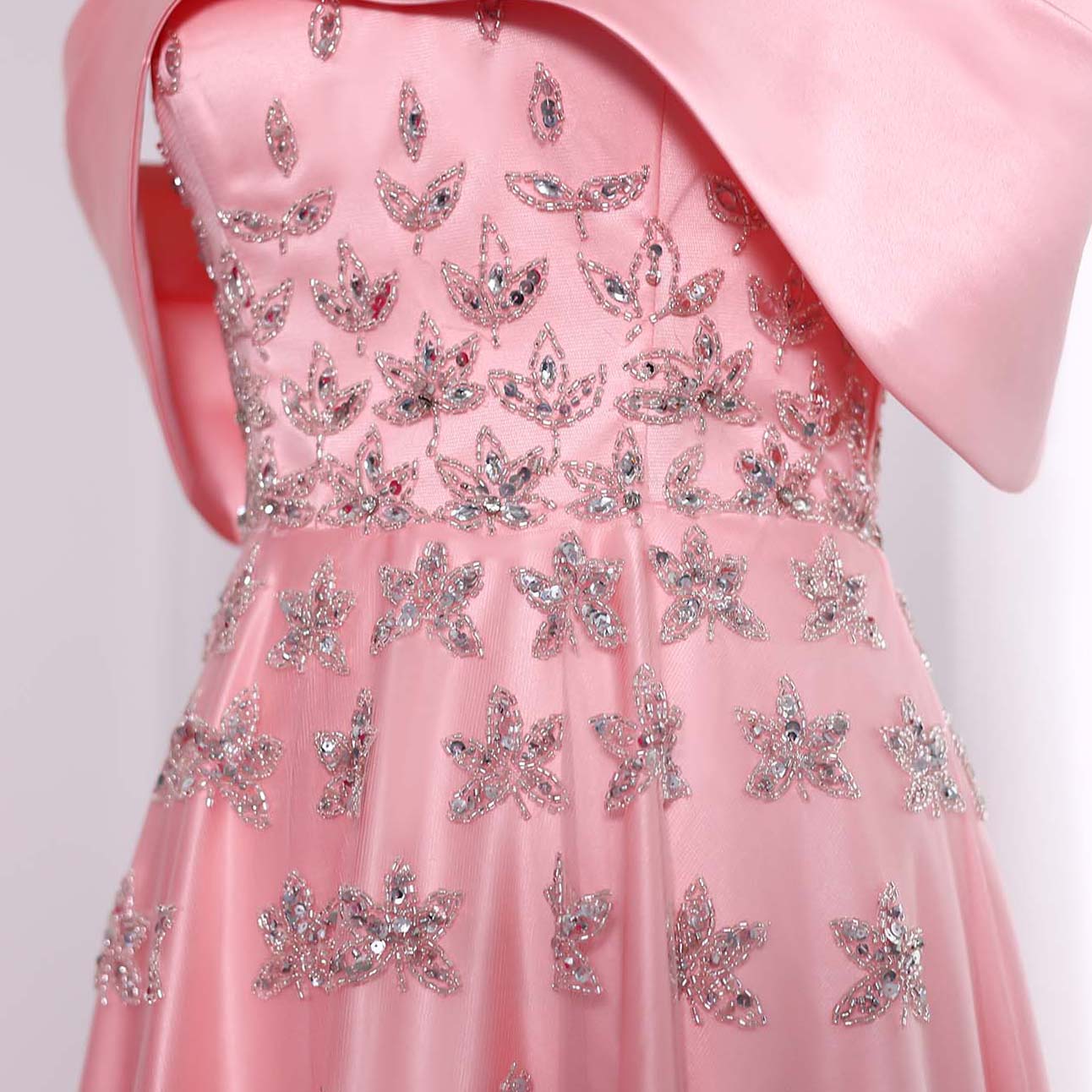 Elegant Beaded Yellow Satin Evening Dress with Cape SS455