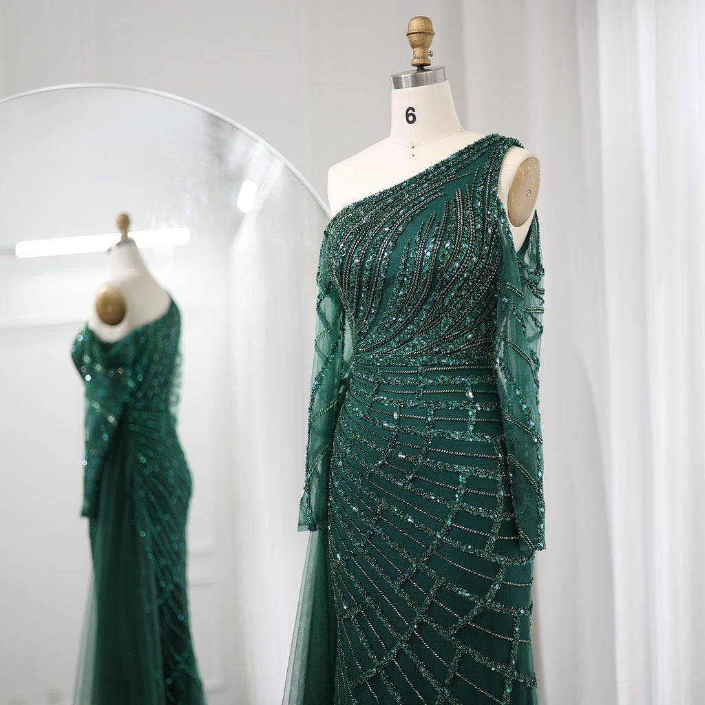 Elegant Emerald Green Mermaid Evening Dress with Overskirt SS197
