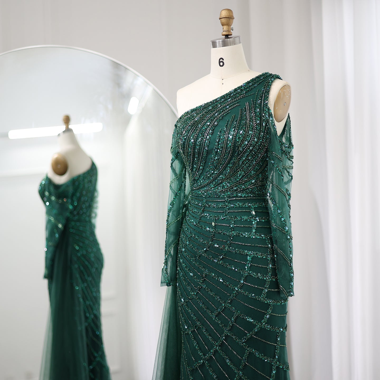 Elegant Emerald Green Mermaid Evening Dress with Overskirt SS197