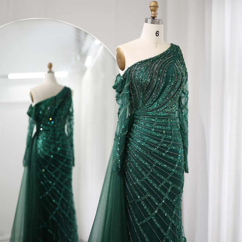 Elegant Emerald Green Mermaid Evening Dress with Overskirt SS197