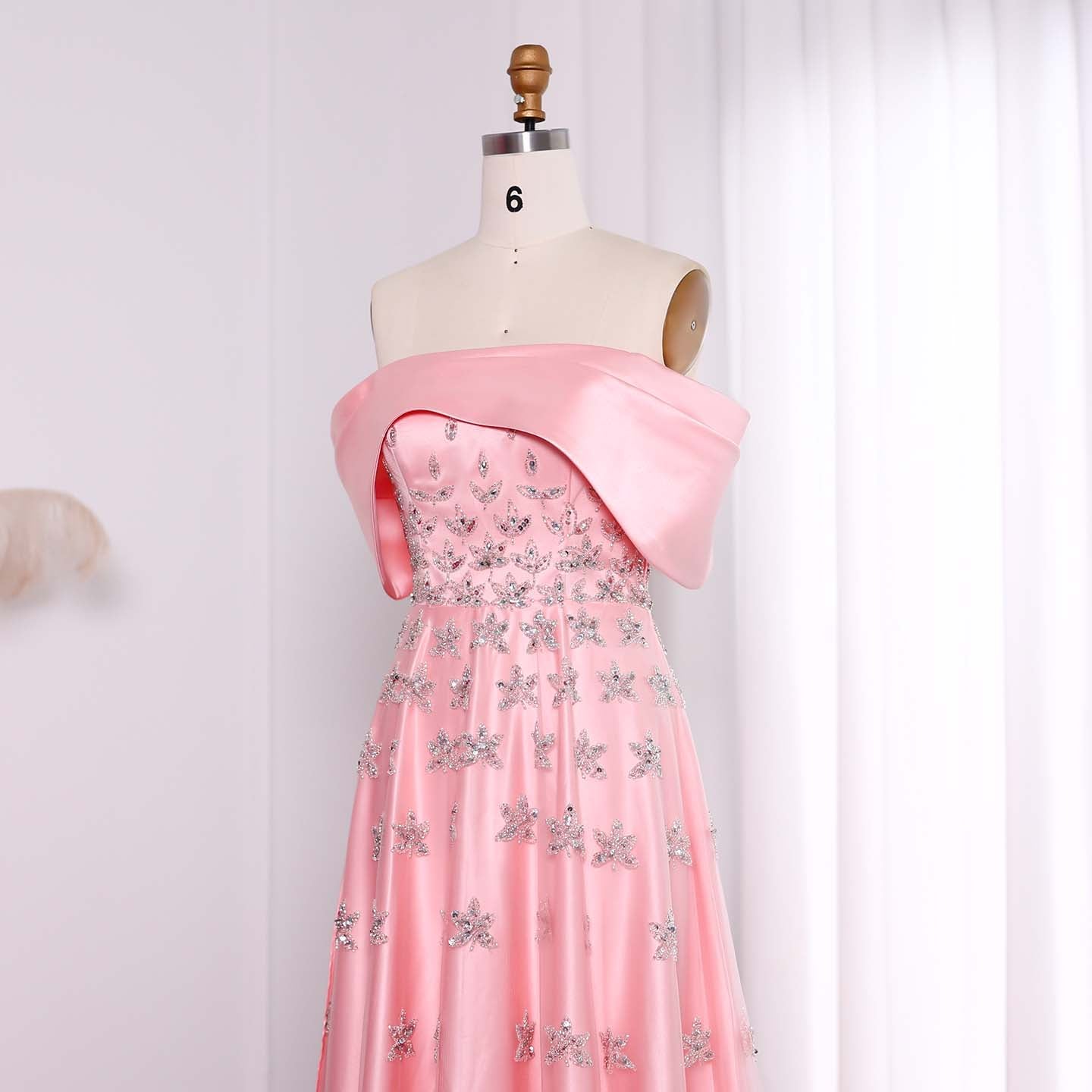 Elegant Beaded Yellow Satin Evening Dress with Cape SS455