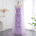 Luxury Lilac Criss Cross Evening Dress with Cape Sleeves SS370