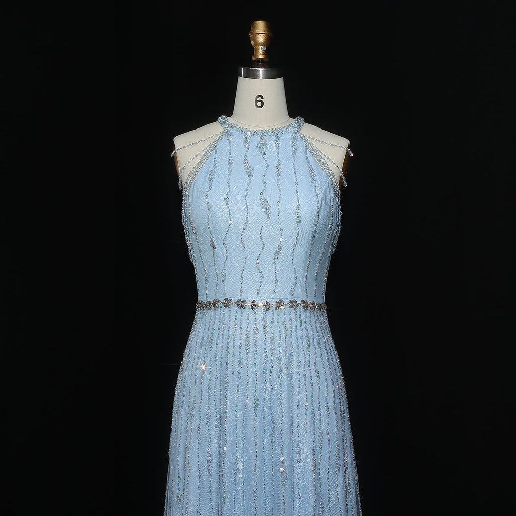Luxury Feathers Lace Cream Evening Dress SS595