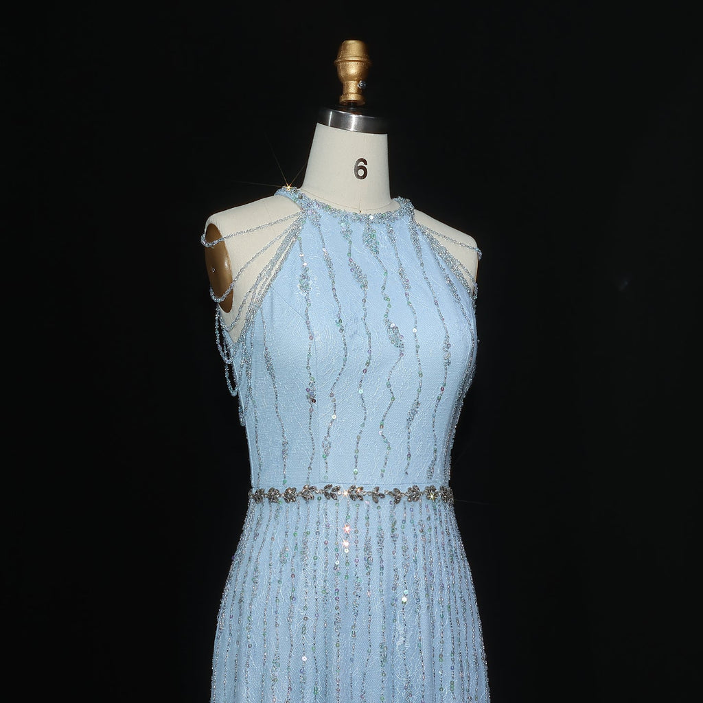 Luxury Feathers Lace Cream Evening Dress SS595