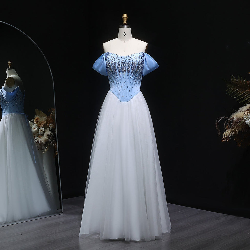 Elegant Blue and White Gradient Fairy Crystal Corset Evening Dress SF247
