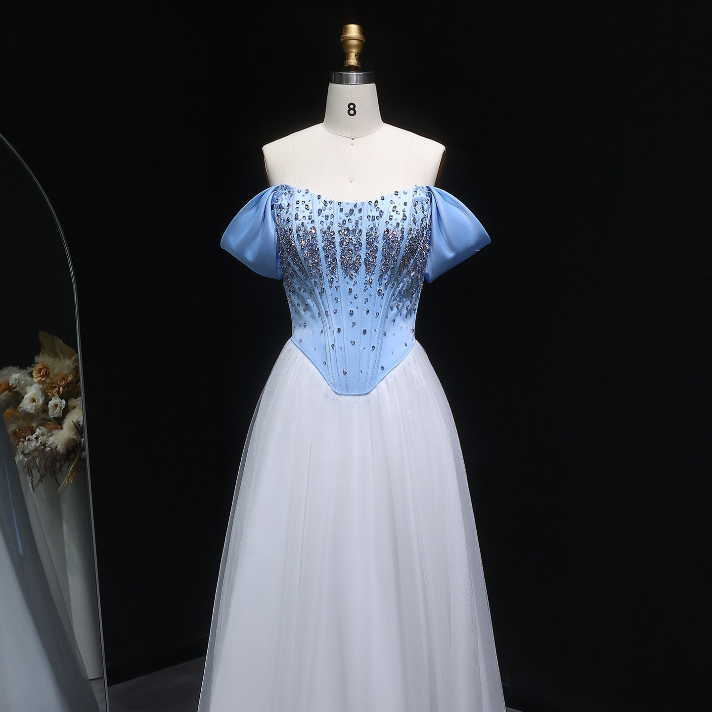 Elegant Blue and White Gradient Fairy Crystal Corset Evening Dress SF247