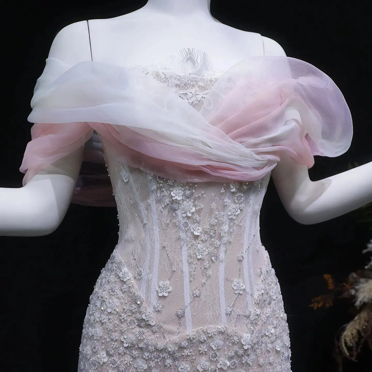 Glamorous Blush Pink Off-the-Shoulder Draped Sequin Evening Dress SS519