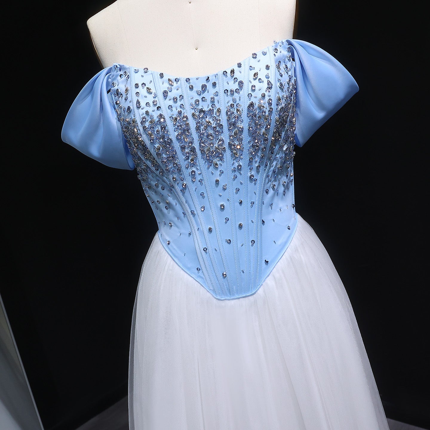 Elegant Blue and White Gradient Fairy Crystal Corset Evening Dress SF247