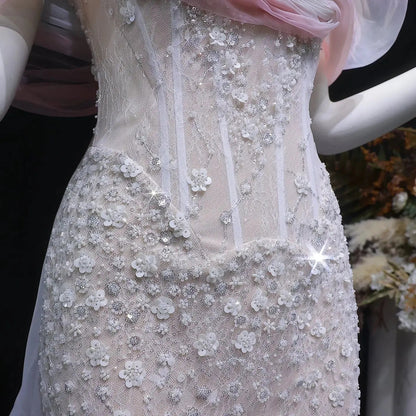 Glamorous Blush Pink Off-the-Shoulder Draped Sequin Evening Dress SS519