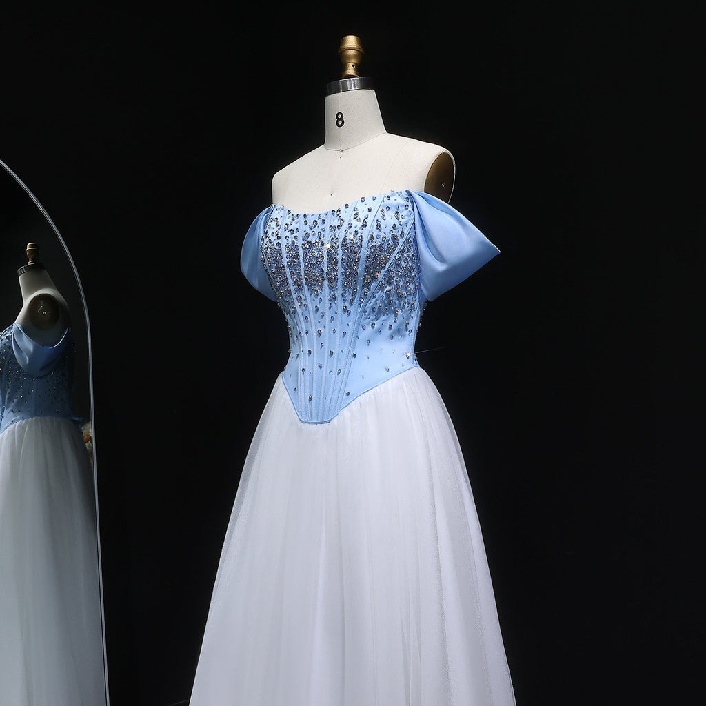 Elegant Blue and White Gradient Fairy Crystal Corset Evening Dress SF247