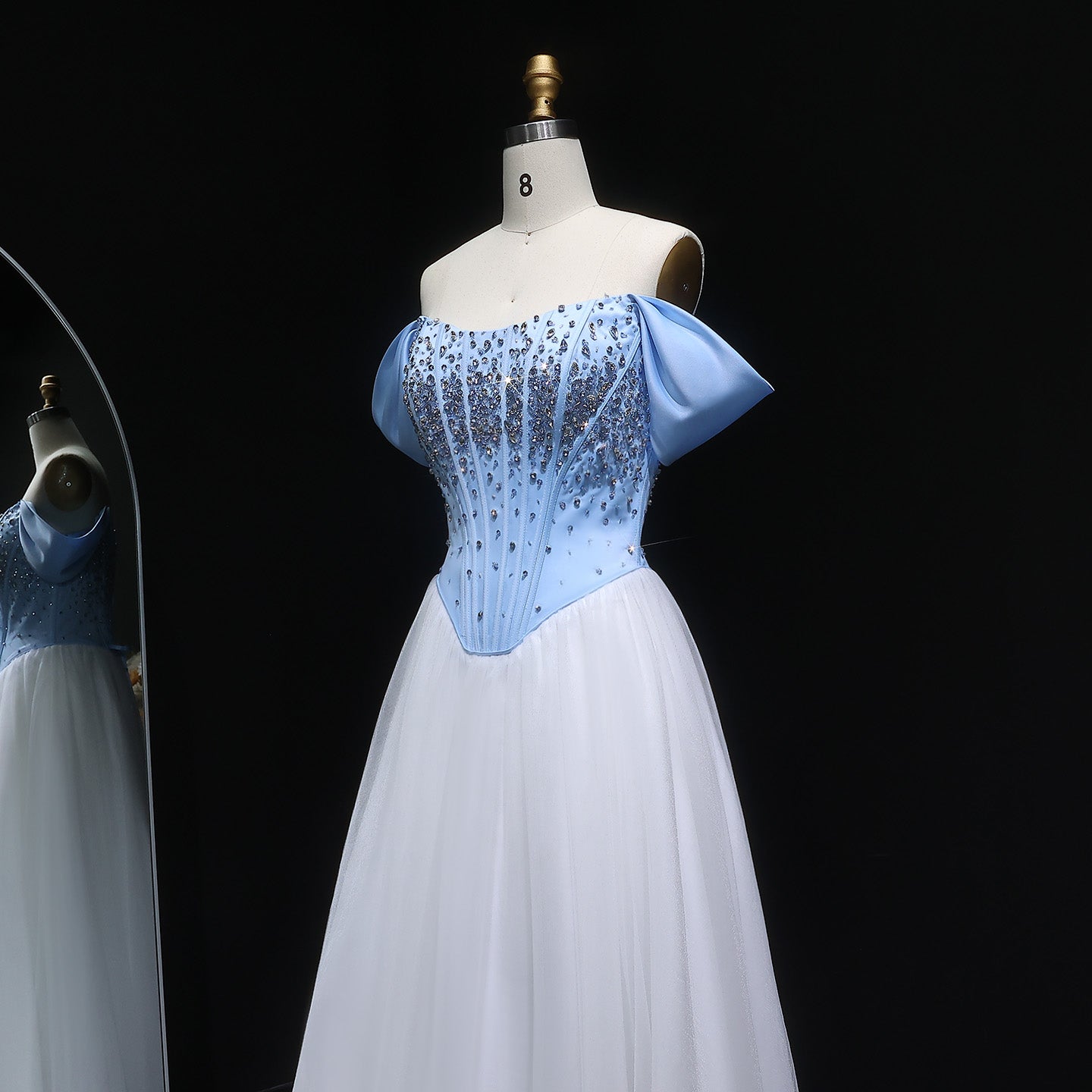 Elegant Blue and White Gradient Fairy Crystal Corset Evening Dress SF247