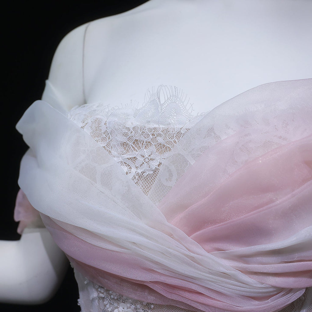 Elegant Blush Pink Draped Sequin Off-the-Shoulder Evening Dress SS519