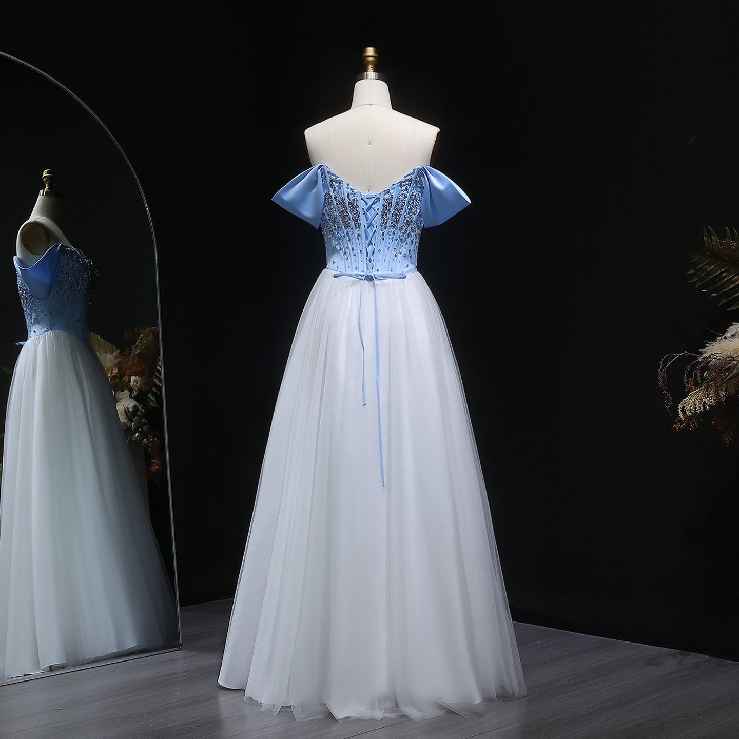 Elegant Blue and White Gradient Fairy Crystal Corset Evening Dress SF247