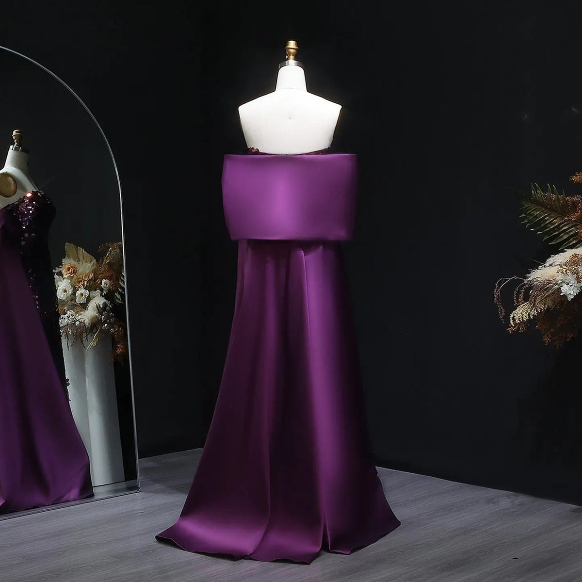 Luxury Purple Sequin Evening Dress with Oversized Satin Sleeves SF039