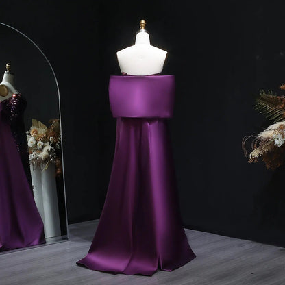 Luxury Purple Sequin Evening Dress with Oversized Satin Sleeves SF039