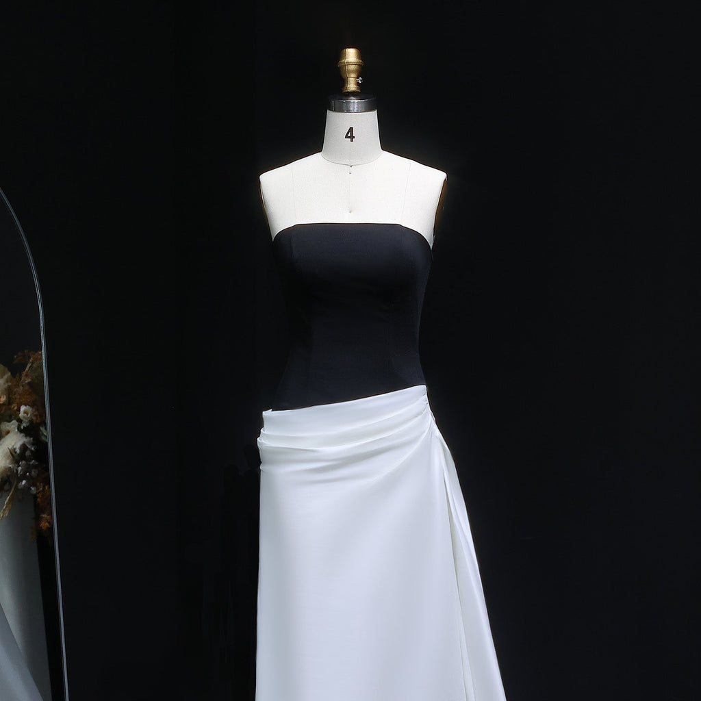 Elegant Black and White Mermaid Evening Dress with Overskirt SF014