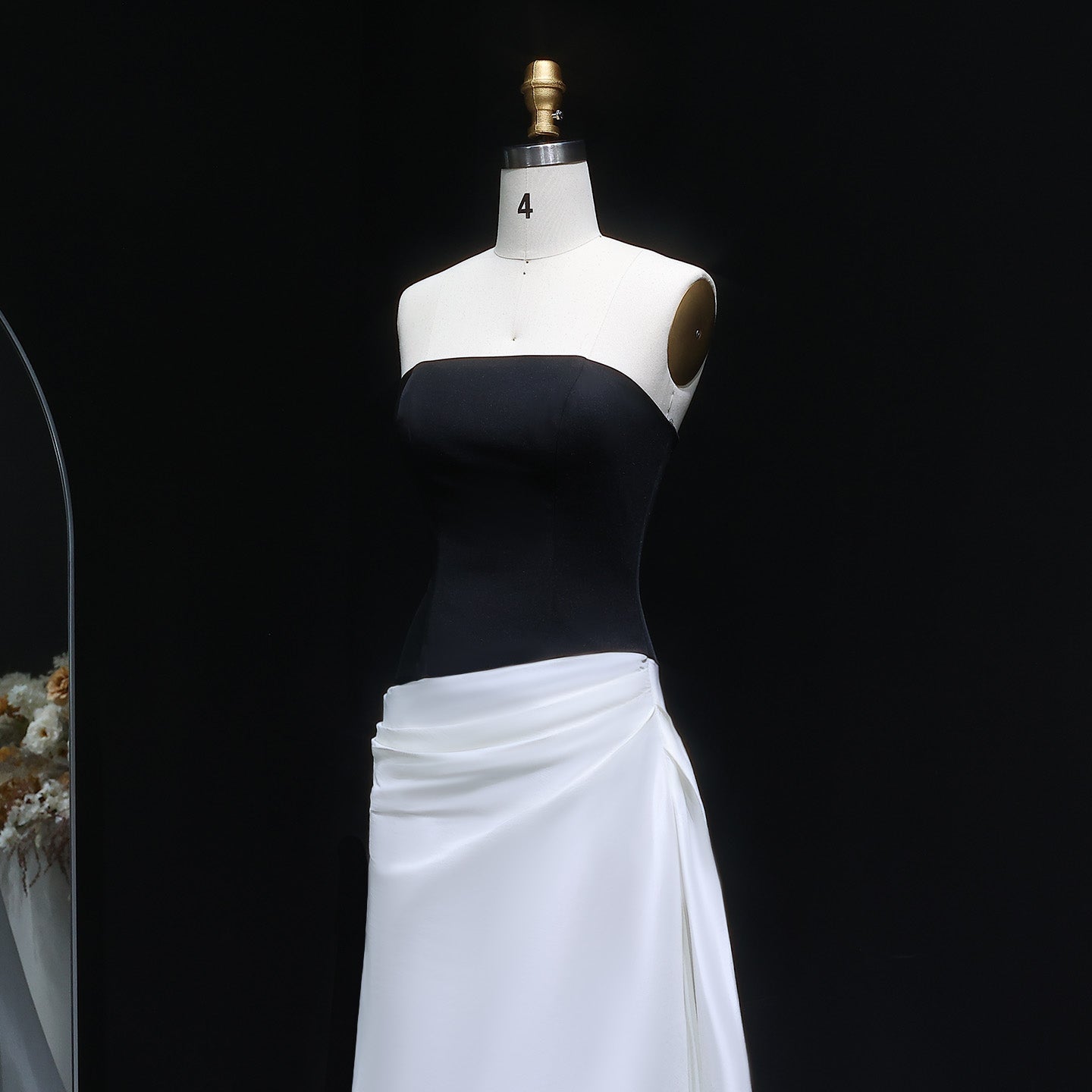 Elegant Black and White Mermaid Evening Dress with Overskirt SF014