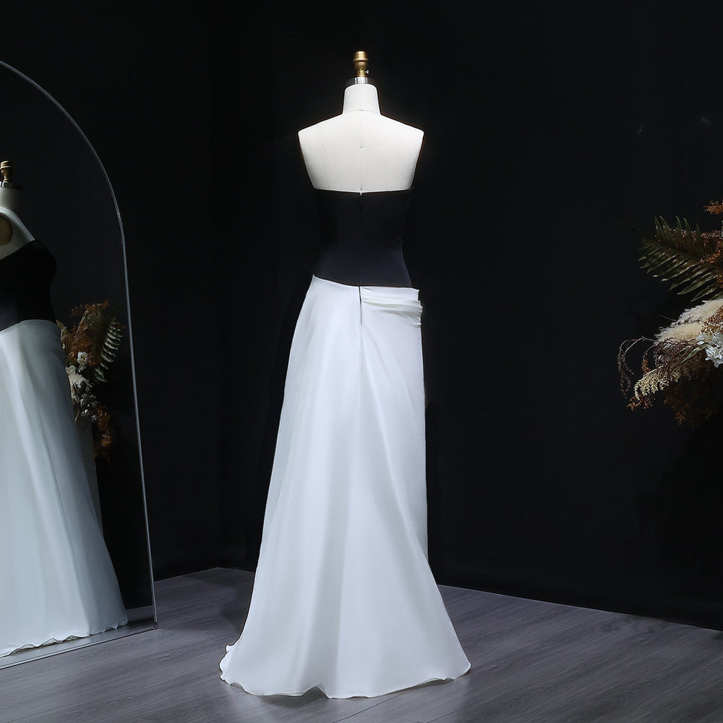 Elegant Black and White Mermaid Evening Dress with Overskirt SF014