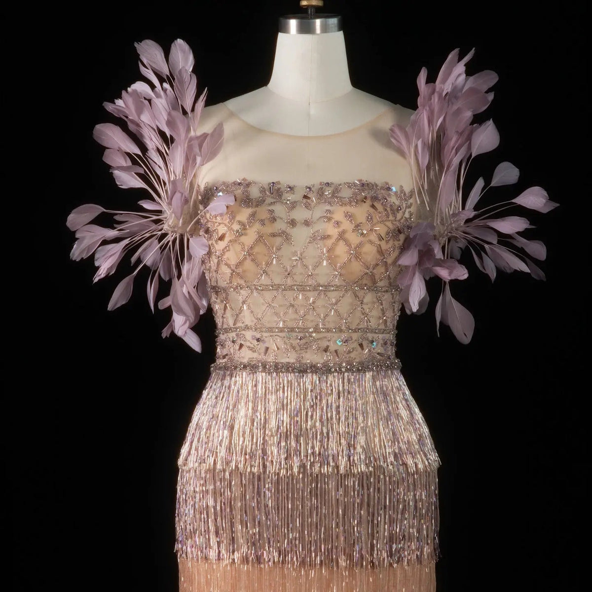 Luxury Feathers Tassel Lilac Evening Dress SS379