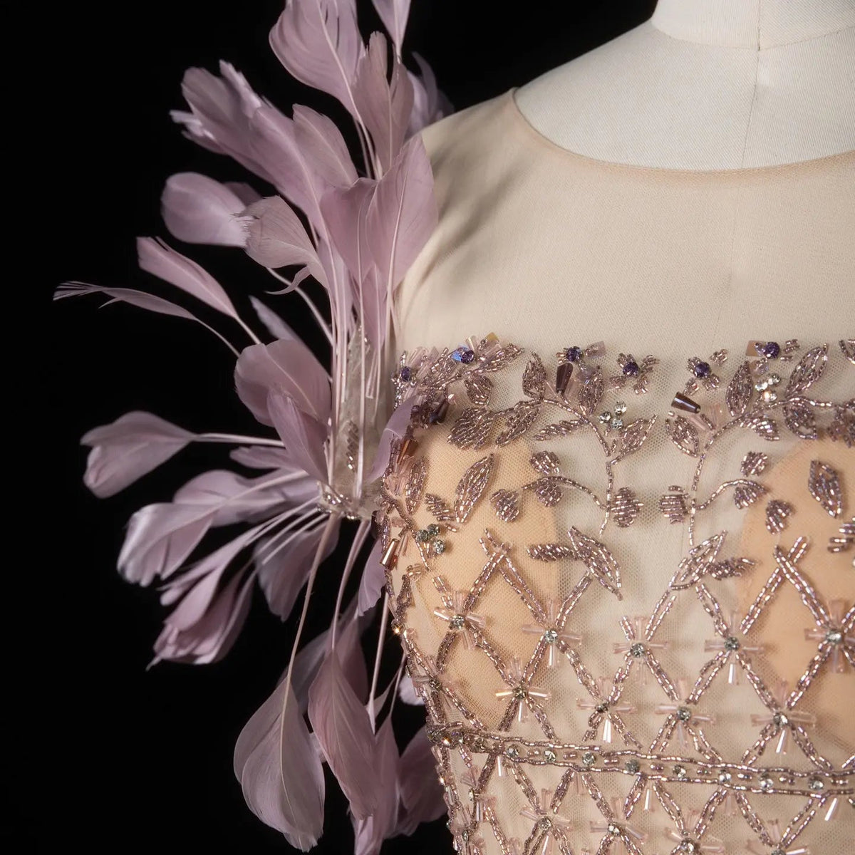Luxury Feathers Tassel Lilac Evening Dress SS379