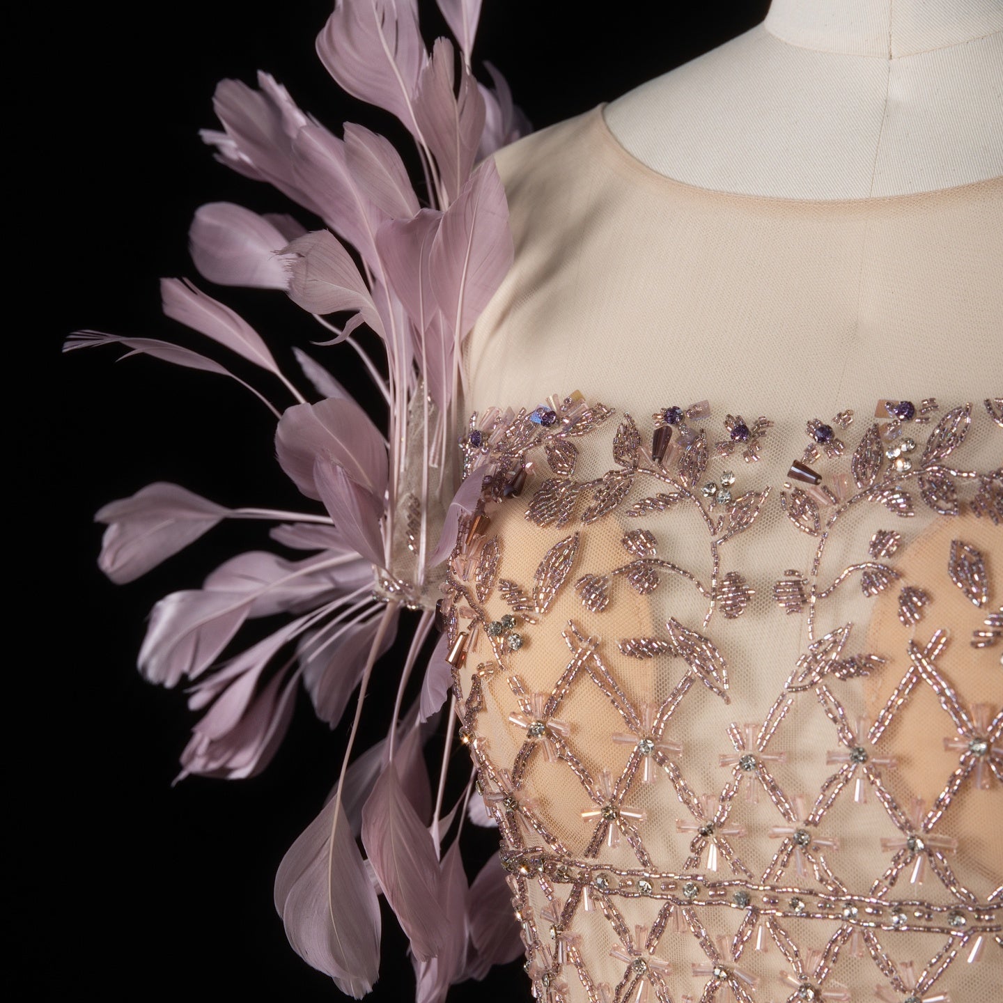 Luxury Feathers Lilac Ankle Length Tassel Evening Dress SS379